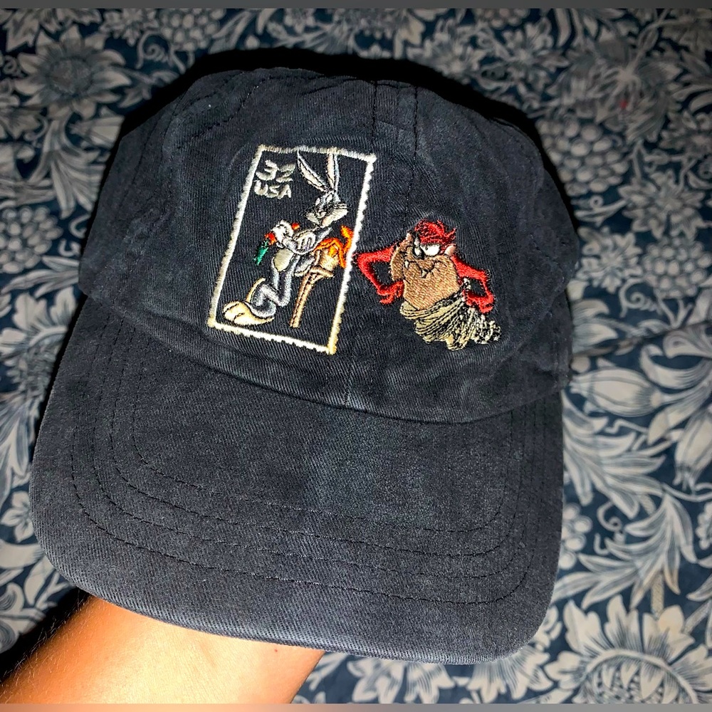Vintage Warner Bros Black Hat with Character Patches
